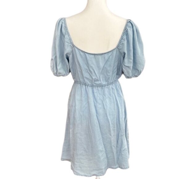 Love Tree chambray light wash tie front dress w/ elastic waist 100% Tencel sz M - Picture 3 of 6